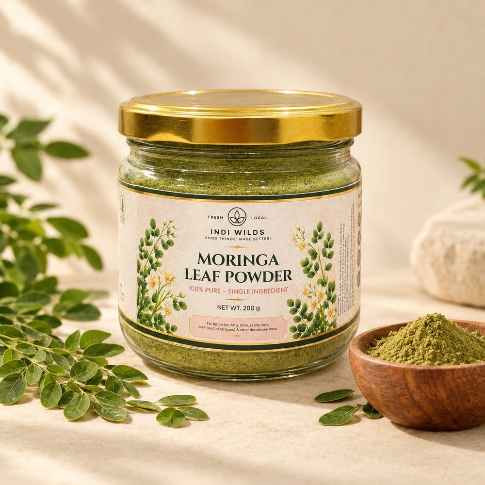 Jar of Indiwilds Moringa Leaf Powder